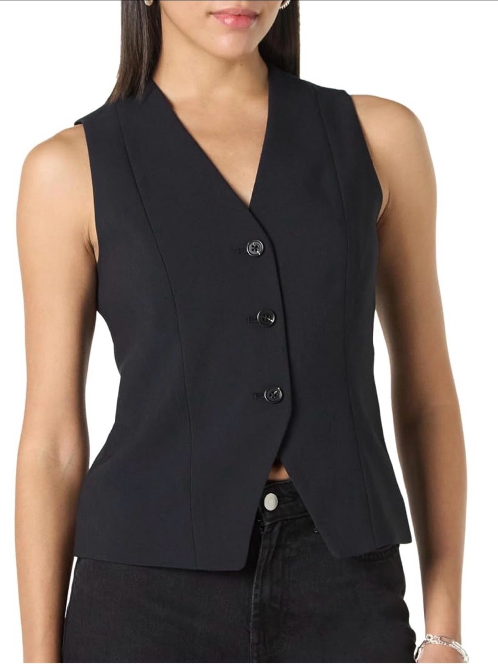 Sleek Black Tailored Button-Front Jacey Vest by The Drop Small NWT Suit-style